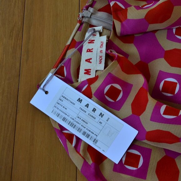 Marni Geometric Printed Silk Dress Pink NWT Size 40 US XS/S - Picture 9 of 12